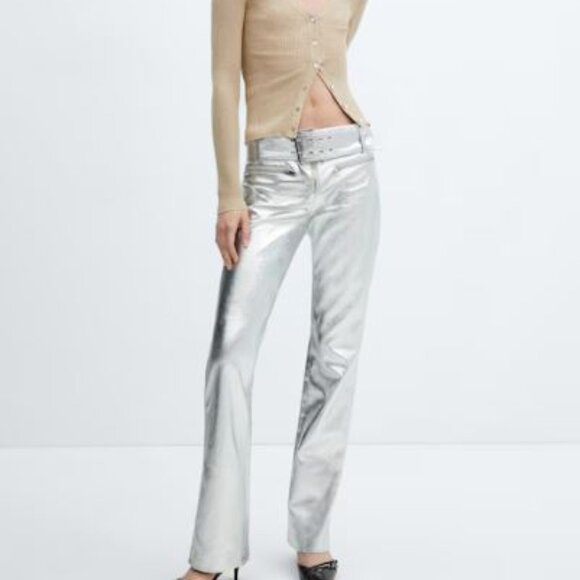 Mango Metallic Pants with Belt - Picture 1 of 7